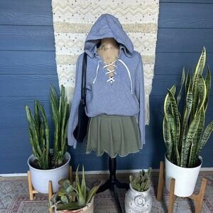 Grey Gap hoodie with lace up detail tie strings and hidden side pockets